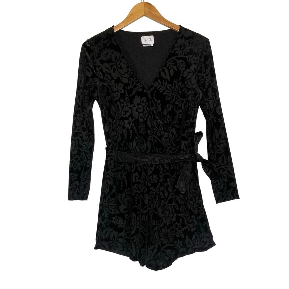 ANTHROPOLOGIE Saylor The Rebecca Black Velvet Floral Burnout Romper - Picture 2 of 6